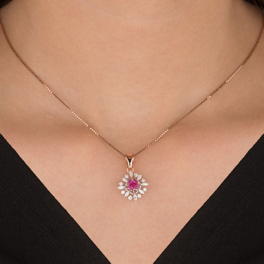 18K Two Tone Gold Diamond Pendant - 0.38ct VVS-EF with Colour Stones