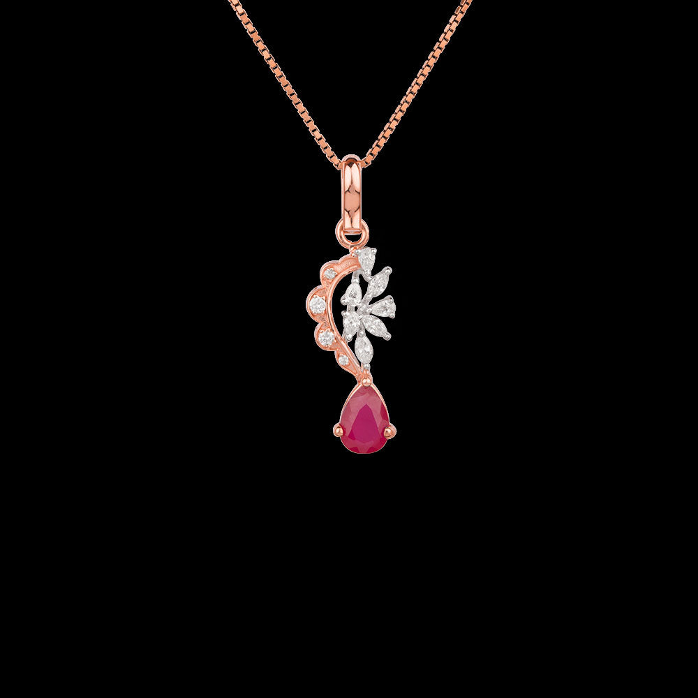 18K Two Tone Gold Diamond Pendant - 0.305ct VVS-VS-EF with Colour Stones