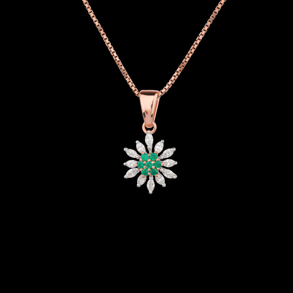 18K Two Tone Gold Diamond Pendant - 0.34ct VVS-EF with Colour Stones