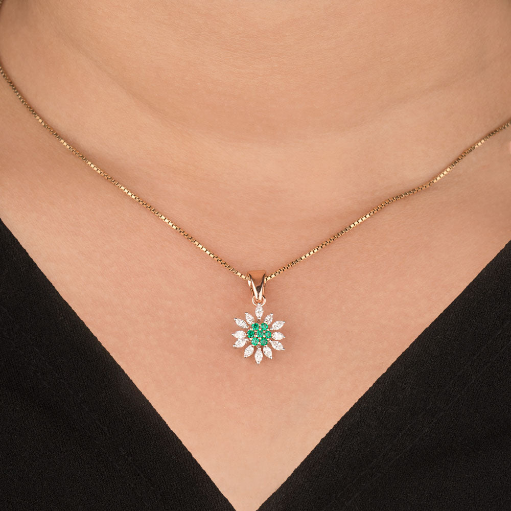 18K Two Tone Gold Diamond Pendant - 0.34ct VVS-EF with Colour Stones