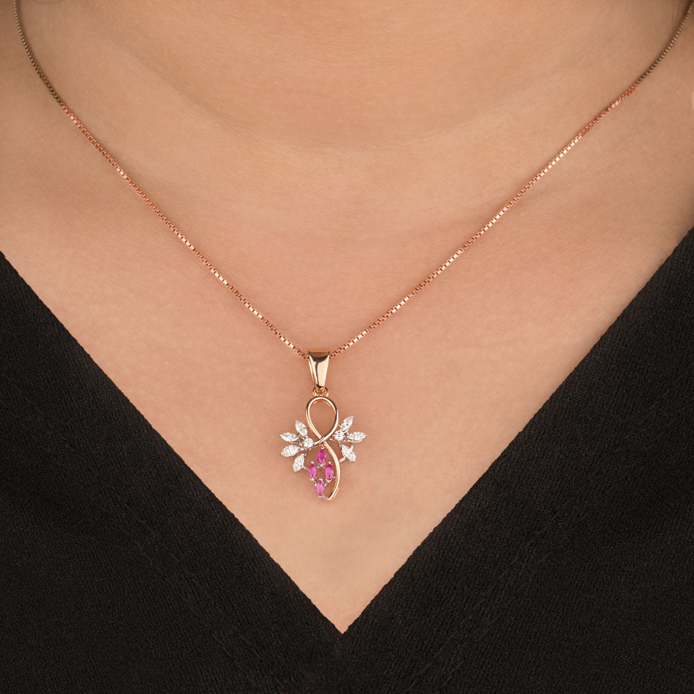 18K Two Tone Gold Diamond Pendant - 0.305ct VVS-EF with Colour Stones