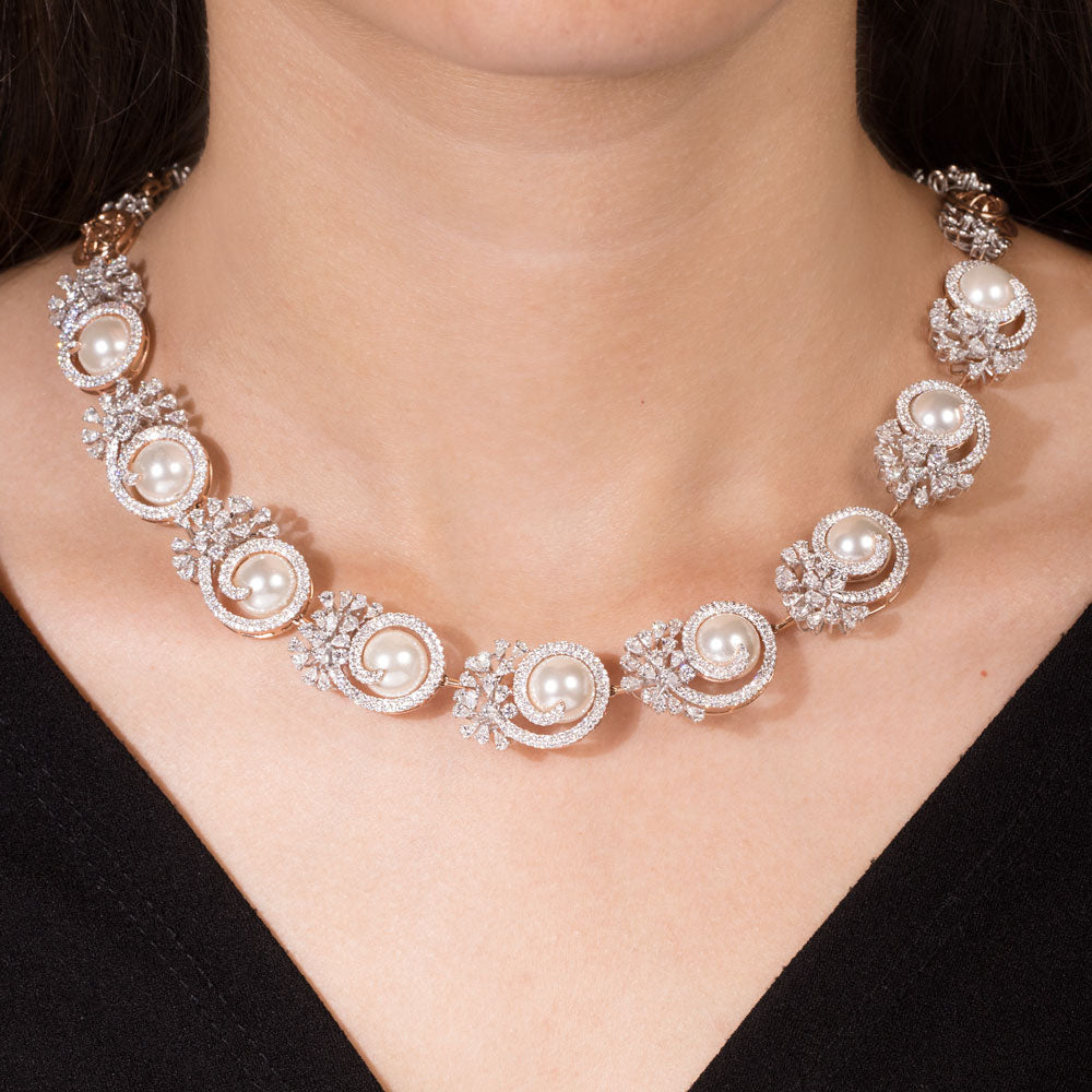 18K Two Tone Gold Diamond Necklace - 9.42ct VVS-VS-EF with Colour Stones