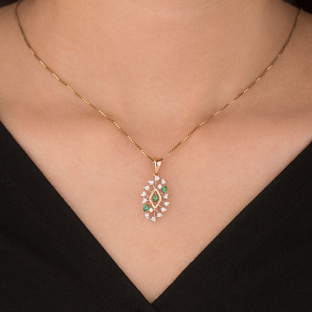 18K Two Tone Gold Diamond Pendant - 0.365ct VVS-VS-EF with Colour Stones