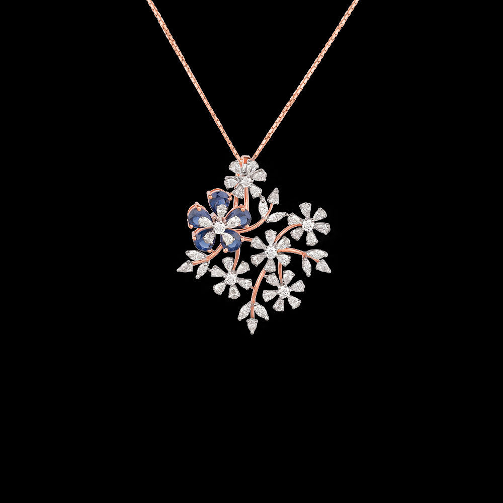 18K Two Tone Gold Diamond Pendant - 1.777ct VVS-EF with Colour Stones