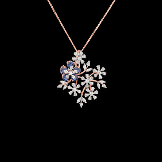18K Two Tone Gold Diamond Pendant - 1.777ct VVS-EF with Colour Stones