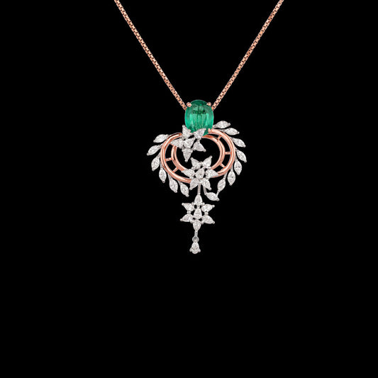 18K Two Tone Gold Diamond Pendant - 1.355ct VVS-VS-EF with Colour Stones