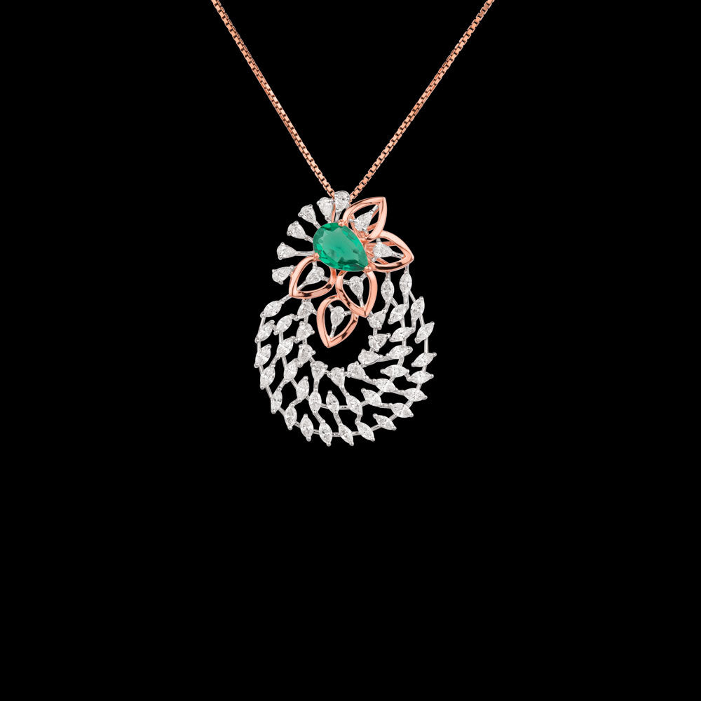 18K Two Tone Gold Diamond Pendant - 2.03ct VVS-VS-EF with Colour Stones