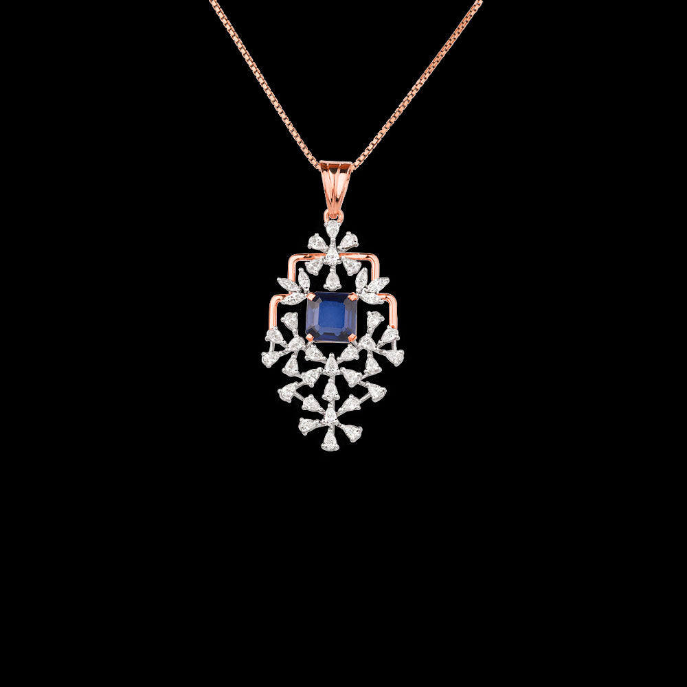 18K Two Tone Gold Diamond Pendant - 1.17ct VVS-VS-EF with Colour Stones
