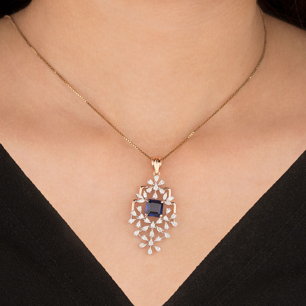 18K Two Tone Gold Diamond Pendant - 1.17ct VVS-VS-EF with Colour Stones