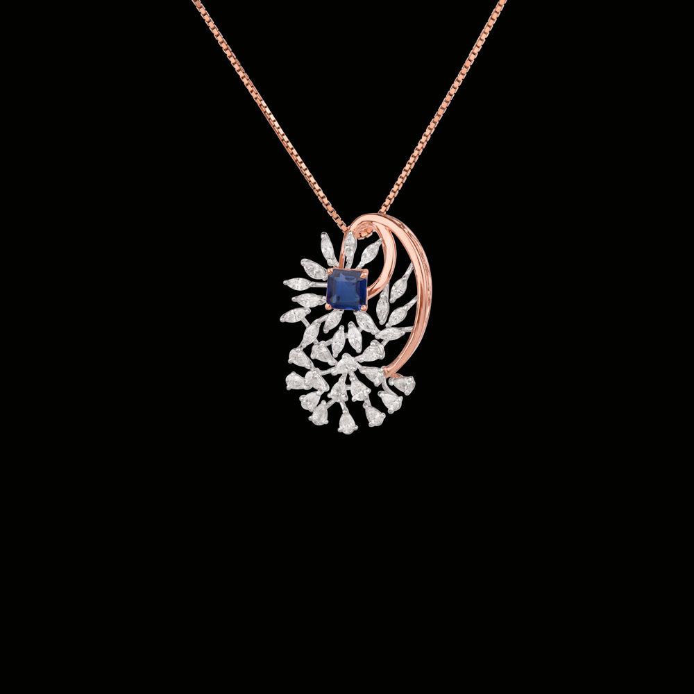 18K Two Tone Gold Diamond Pendant - 0.98ct VVS-VS-EF with Colour Stones