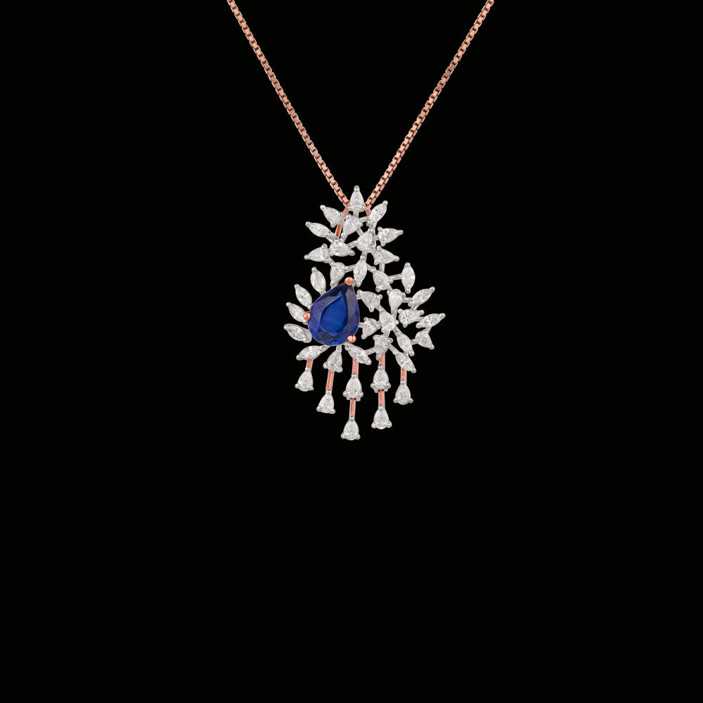 18K Two Tone Gold Diamond Pendant - 1.23ct VVS-VS-EF with Colour Stones