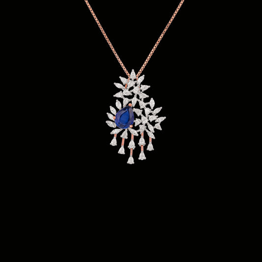 18K Two Tone Gold Diamond Pendant - 1.23ct VVS-VS-EF with Colour Stones