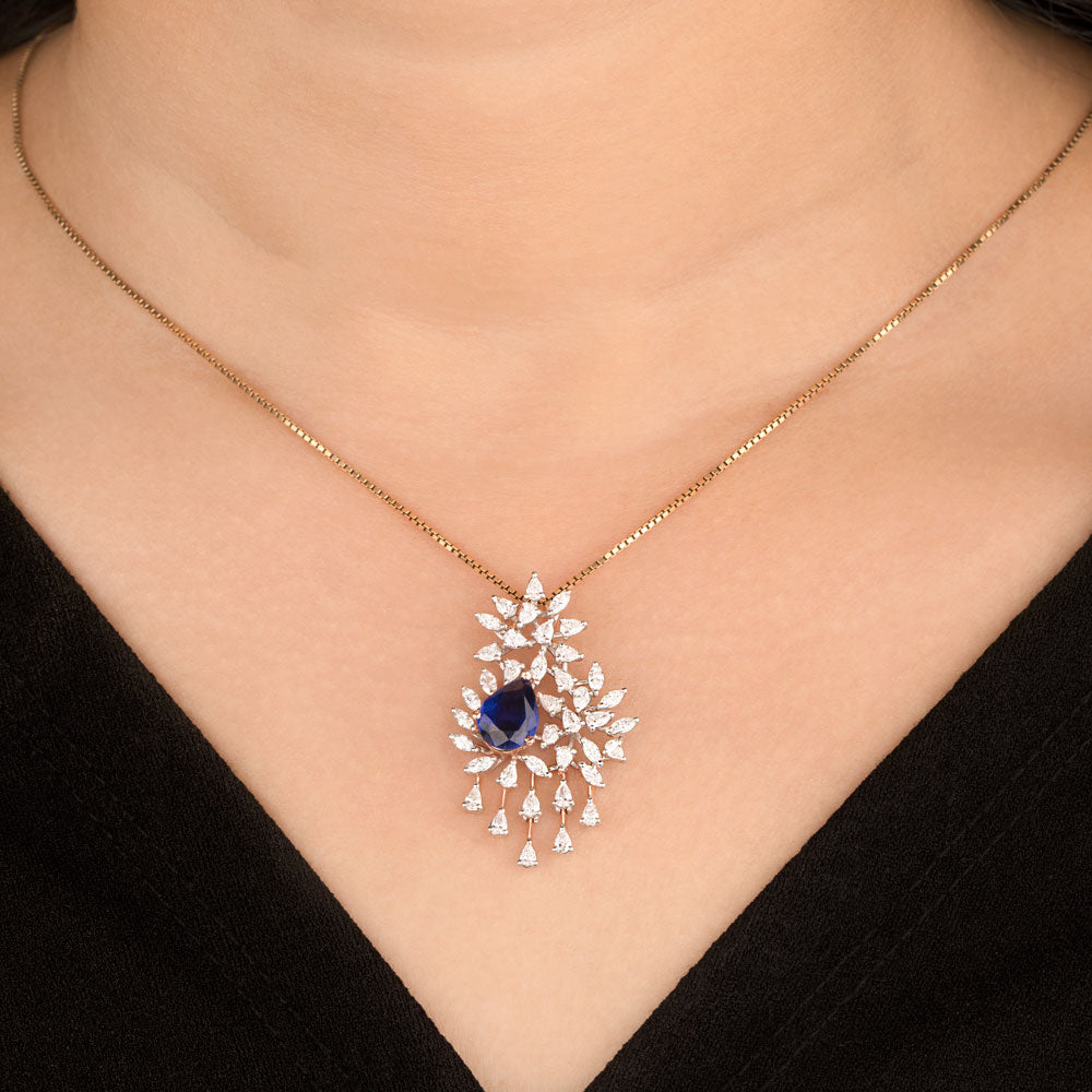 18K Two Tone Gold Diamond Pendant - 1.23ct VVS-VS-EF with Colour Stones