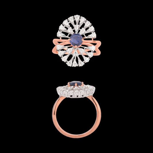 18K Two Tone Gold Diamond Ring - 0.695ct VVS-VS-EF with Colour Stones