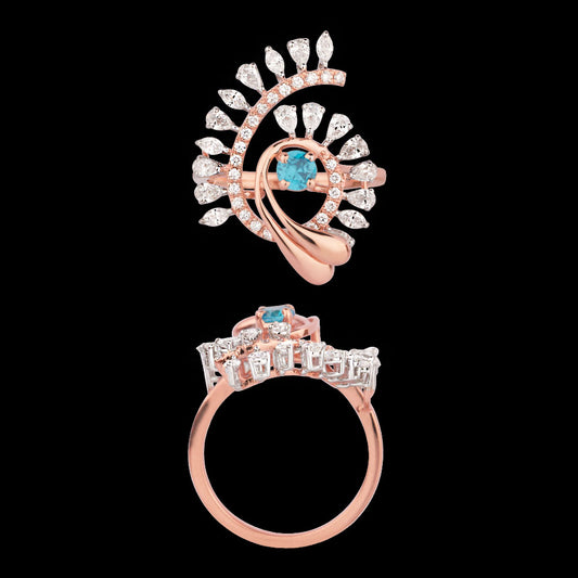 18K Two Tone Gold Diamond Ring - 0.9ct VVS-EF with Colour Stones