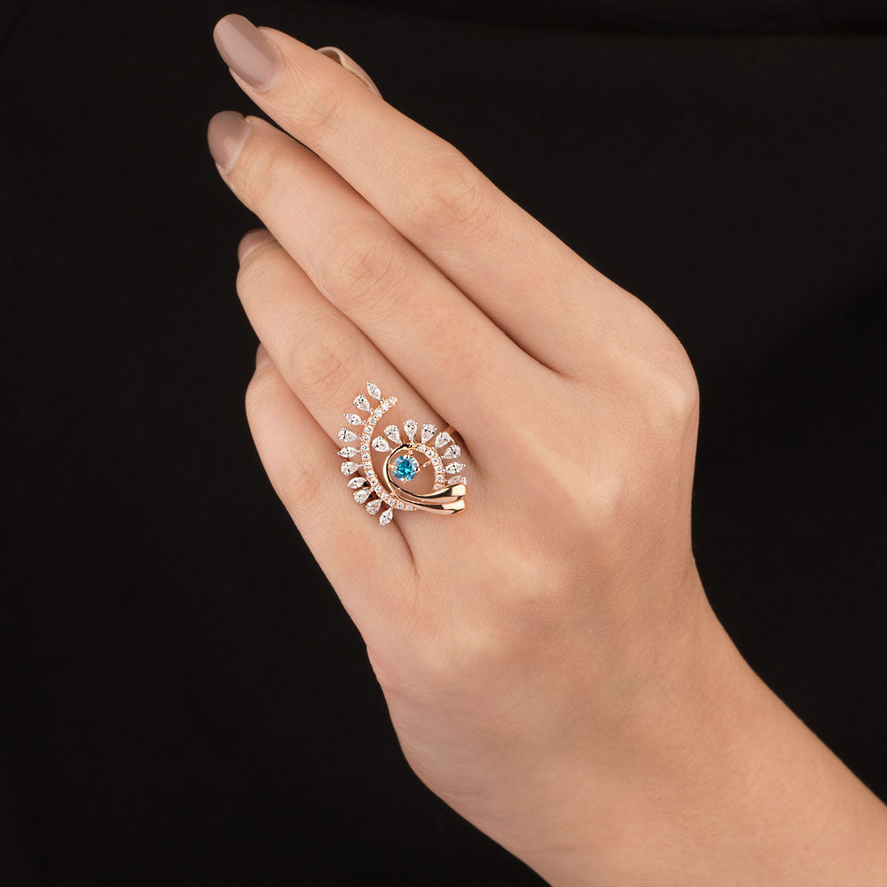 18K Two Tone Gold Diamond Ring - 0.9ct VVS-EF with Colour Stones