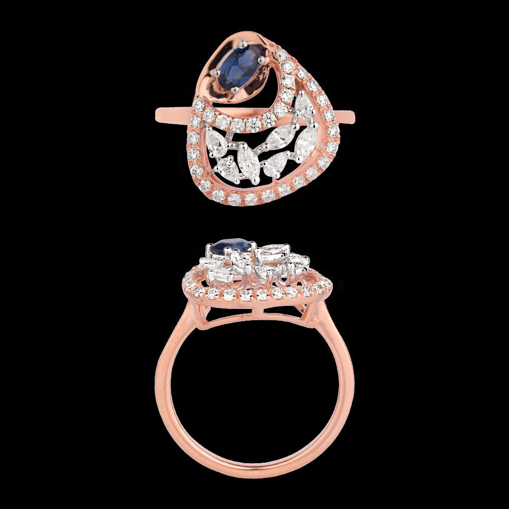 18K Two Tone Gold Diamond Ring - 0.579ct VVS-EF with Colour Stones