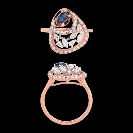 18K Two Tone Gold Diamond Ring - 0.579ct VVS-EF with Colour Stones