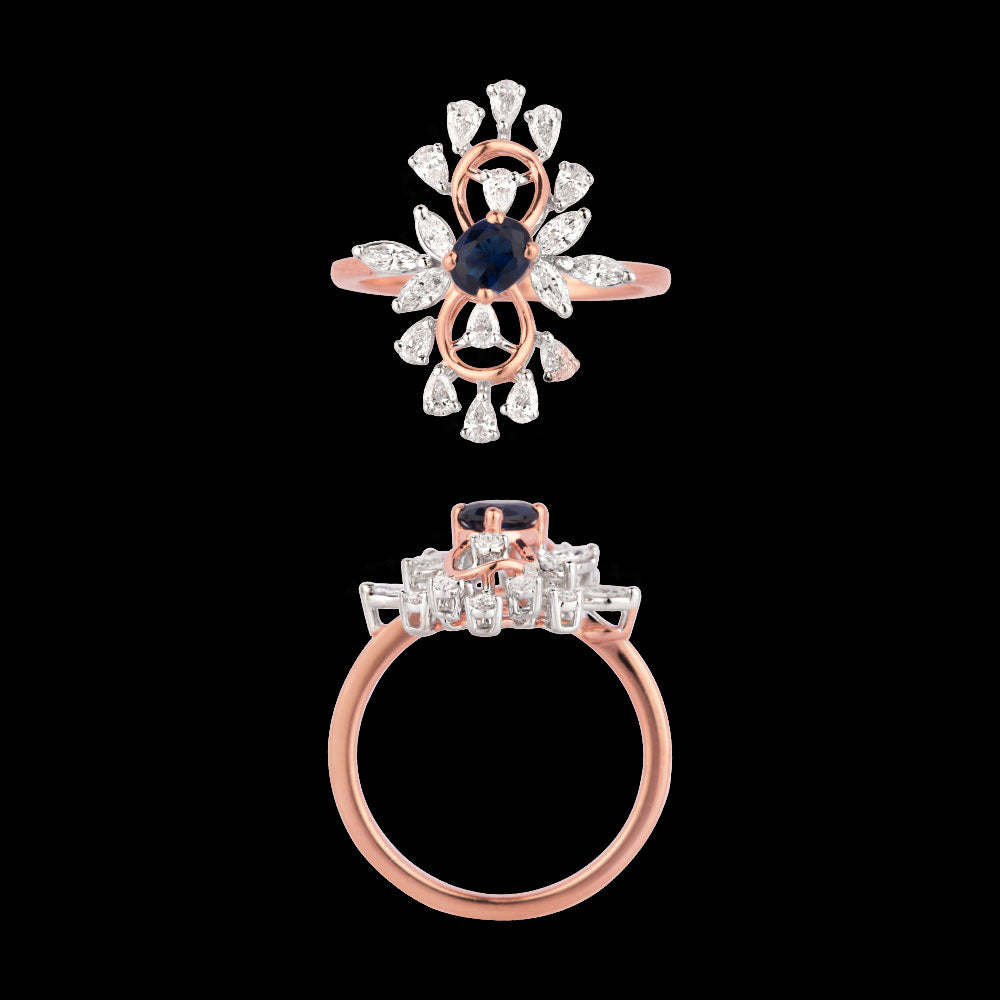 18K Two Tone Gold Diamond Ring - 0.655ct VVS-EF with Colour Stones