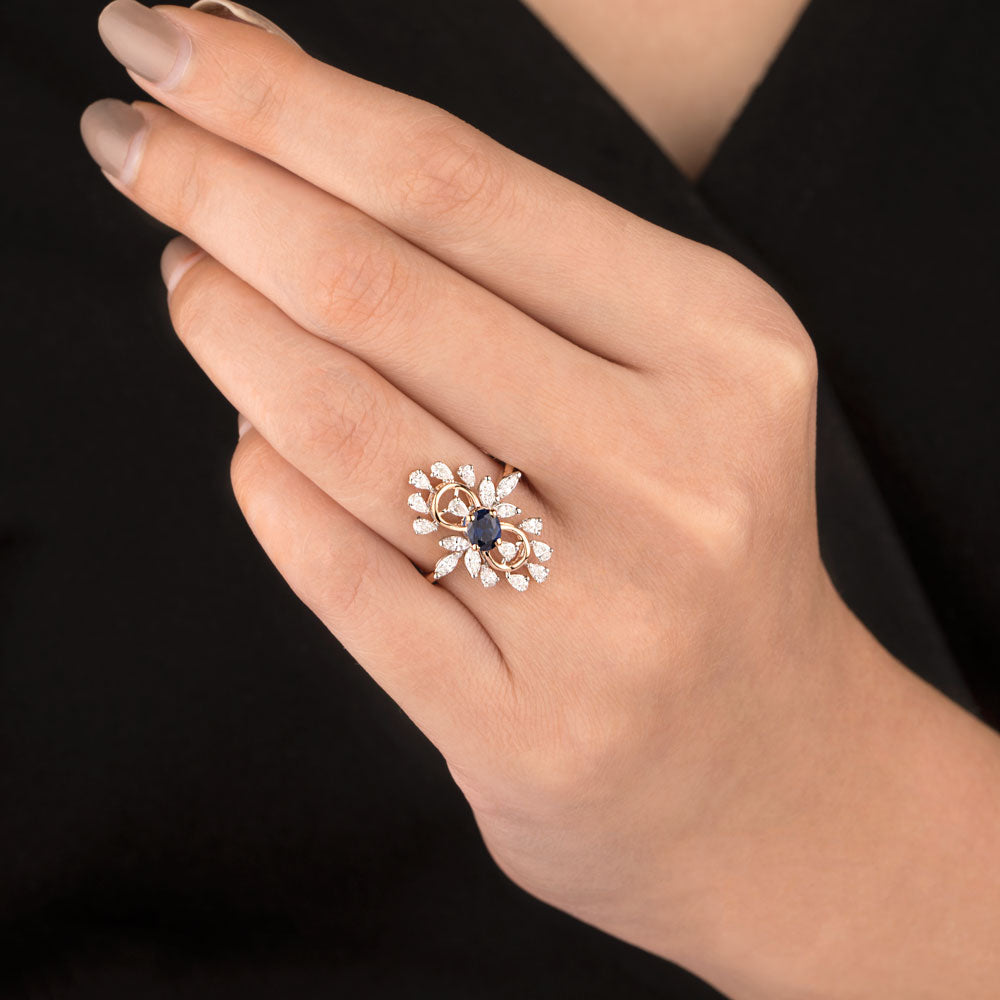 18K Two Tone Gold Diamond Ring - 0.655ct VVS-EF with Colour Stones