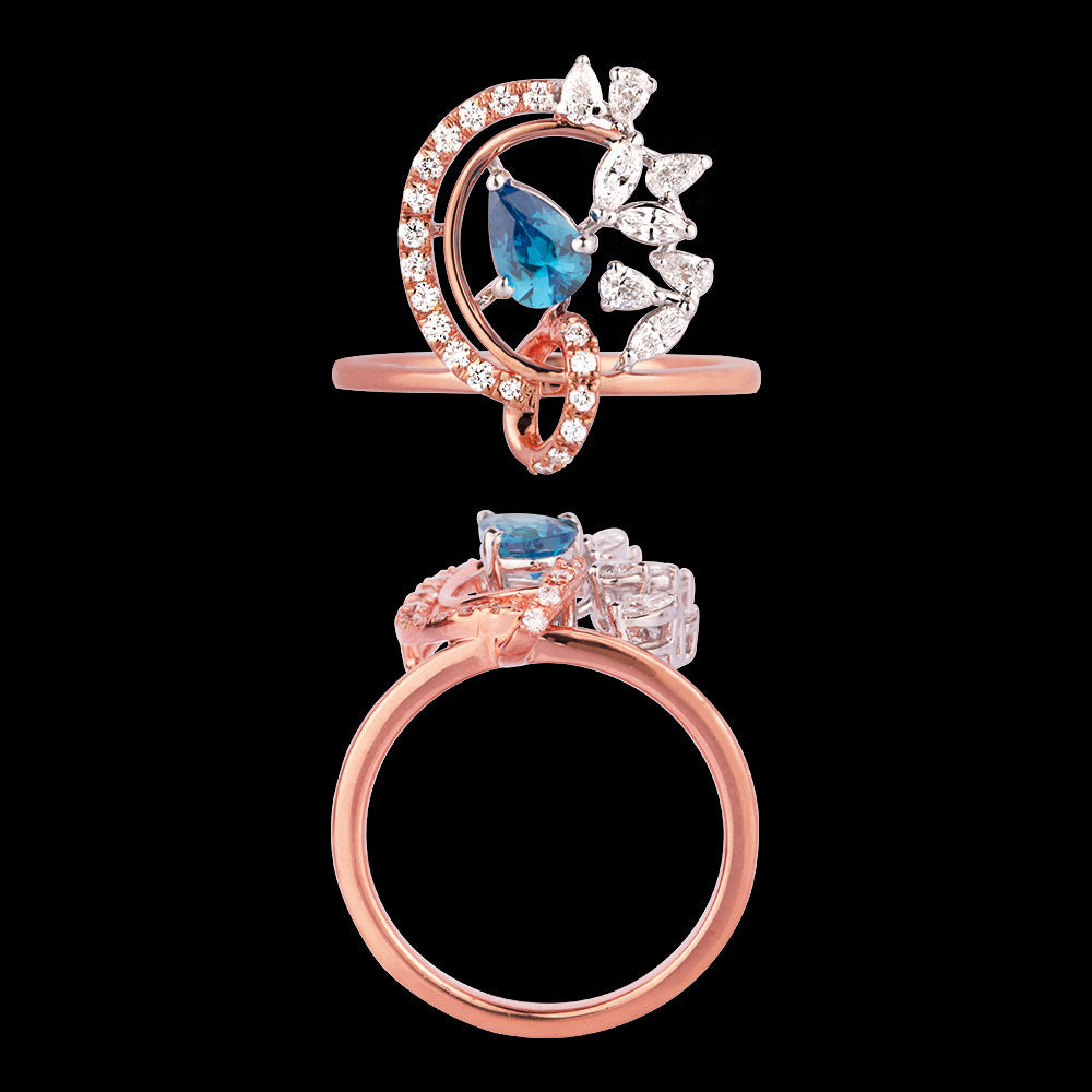 18K Two Tone Gold Diamond Ring - 0.442ct VVS-EF with Colour Stones