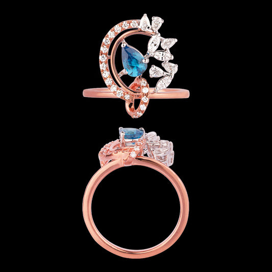 18K Two Tone Gold Diamond Ring - 0.442ct VVS-EF with Colour Stones