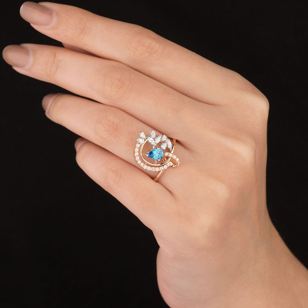 18K Two Tone Gold Diamond Ring - 0.442ct VVS-EF with Colour Stones