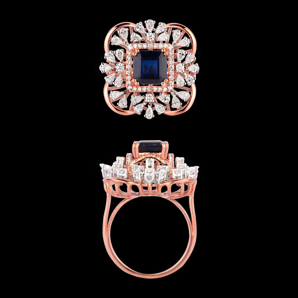 18K Two Tone Gold Diamond Ring - 1.103ct VVS-EF with Colour Stones