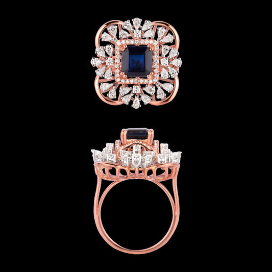 18K Two Tone Gold Diamond Ring - 1.103ct VVS-EF with Colour Stones