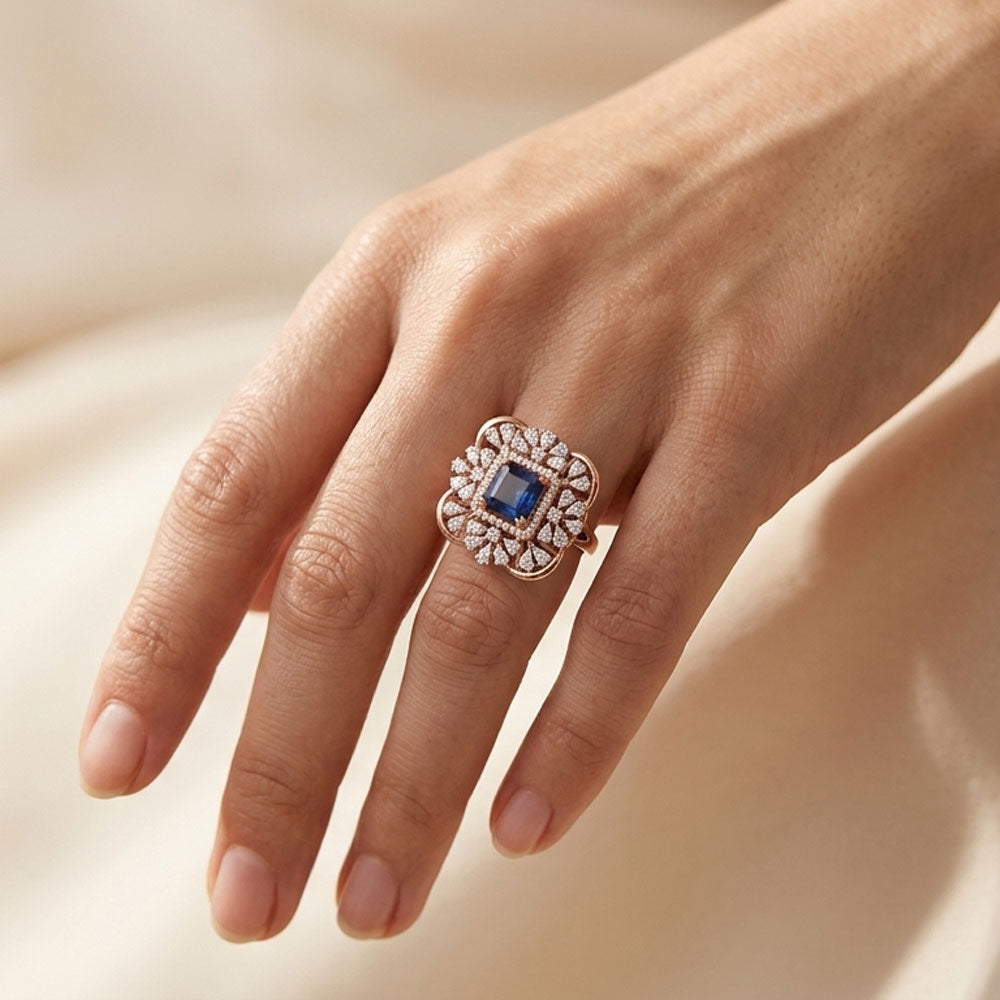 18K Two Tone Gold Diamond Ring - 1.103ct VVS-EF with Colour Stones