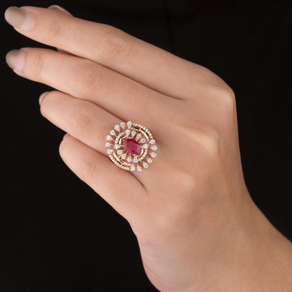 18K Two Tone Gold Diamond Ring - 0.894ct VVS-EF with Colour Stones