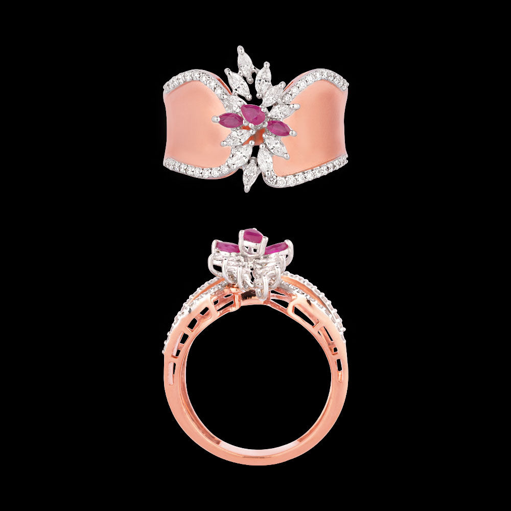 18K Two Tone Gold Diamond Ring - 0.56ct VVS-EF with Colour Stones