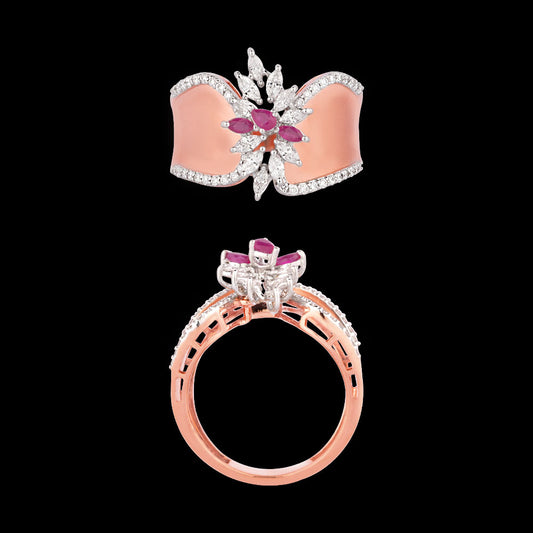 18K Two Tone Gold Diamond Ring - 0.56ct VVS-EF with Colour Stones