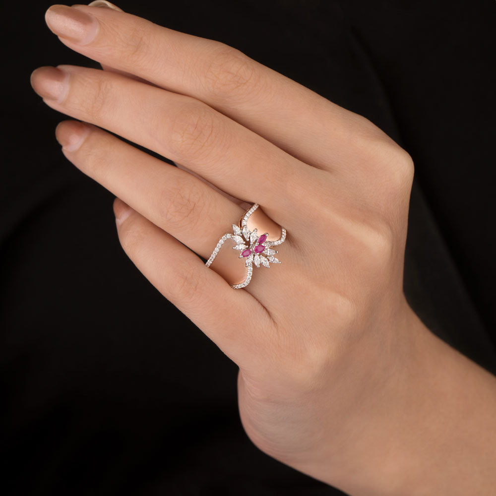 18K Two Tone Gold Diamond Ring - 0.56ct VVS-EF with Colour Stones