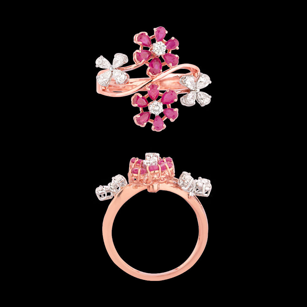 18K Two Tone Gold Diamond Ring - 0.57ct VVS-EF with Colour Stones