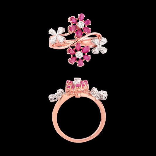 18K Two Tone Gold Diamond Ring - 0.57ct VVS-EF with Colour Stones