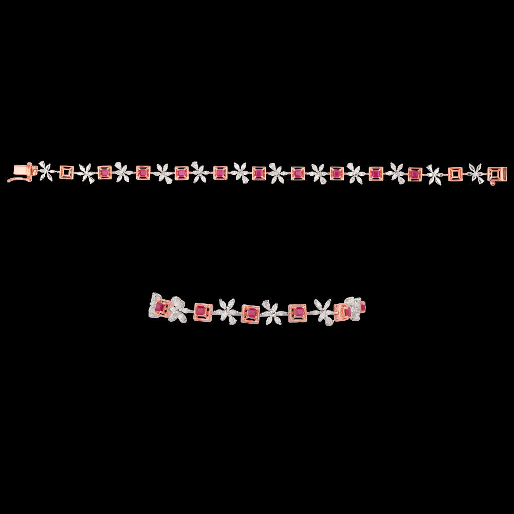 18K Two Tone Gold Diamond Bracelet - 1.03ct VVS-EF with Colour Stones