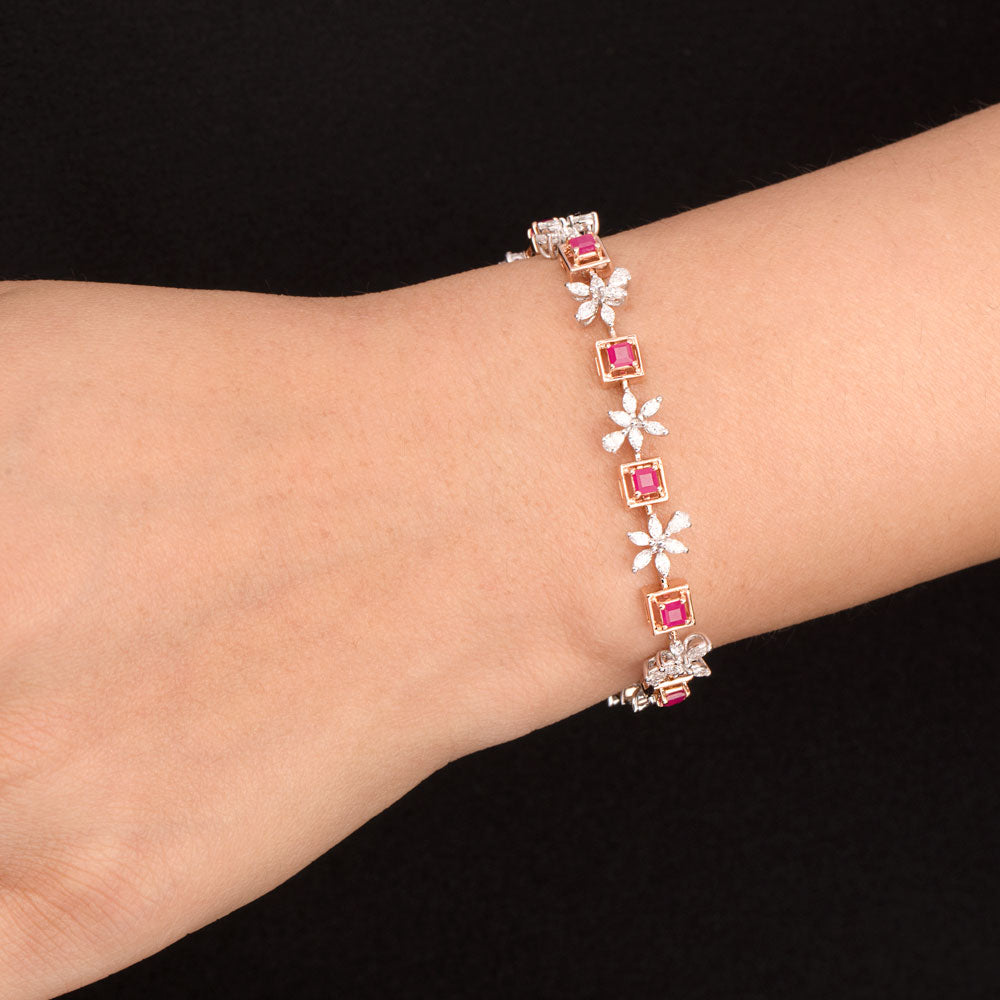 18K Two Tone Gold Diamond Bracelet - 1.03ct VVS-EF with Colour Stones