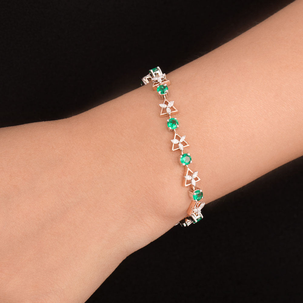 18K Two Tone Gold Diamond Bracelet - 0.86ct VVS-VS-EF with Colour Stones