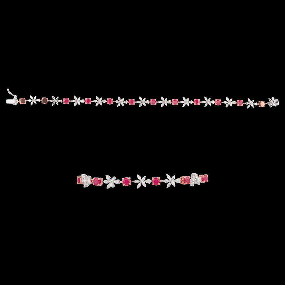 18K Two Tone Gold Diamond Bracelet - 1.095ct VVS-EF with Colour Stones