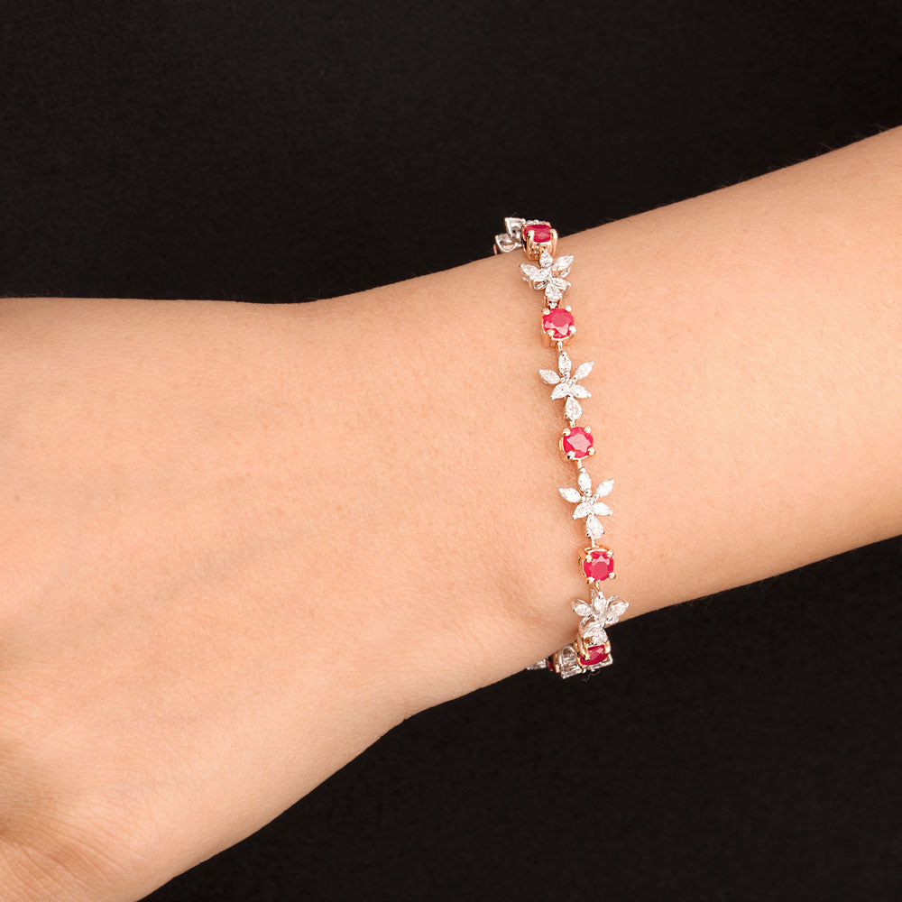 18K Two Tone Gold Diamond Bracelet - 1.095ct VVS-EF with Colour Stones