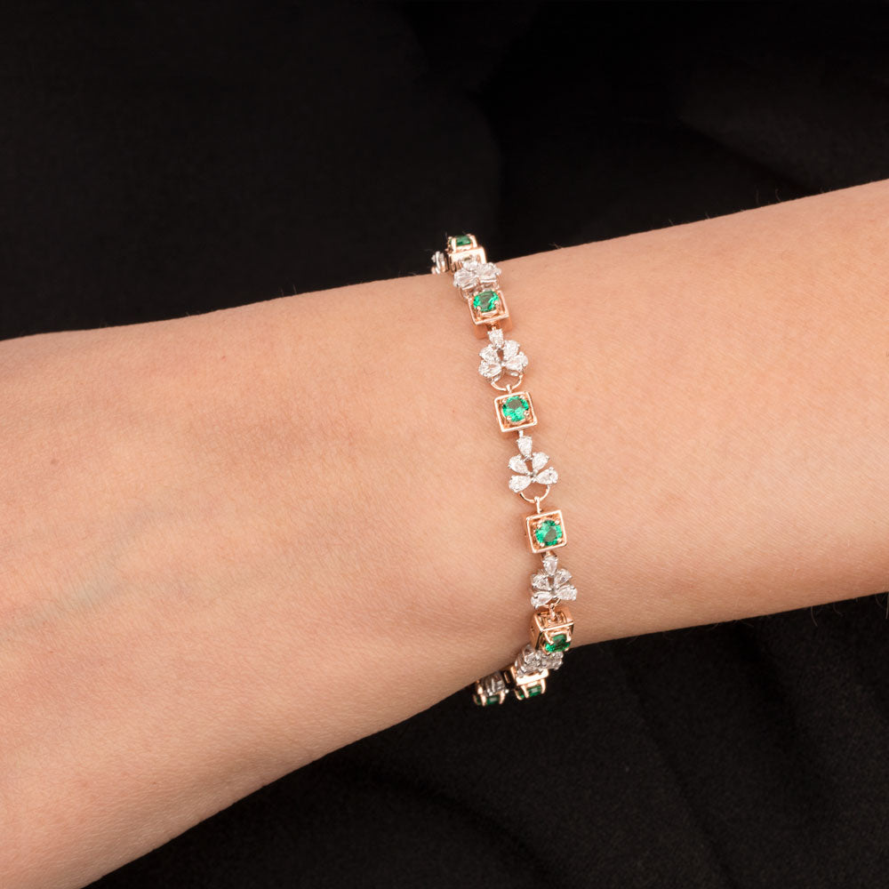 18K Two Tone Gold Diamond Bracelet - 1.605ct VVS-EF with Colour Stones