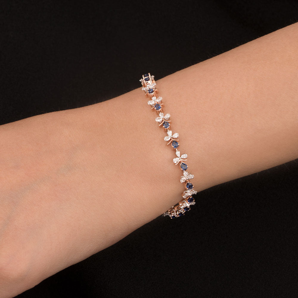 18K Two Tone Gold Diamond Bracelet - 1.76ct VVS-EF with Colour Stones