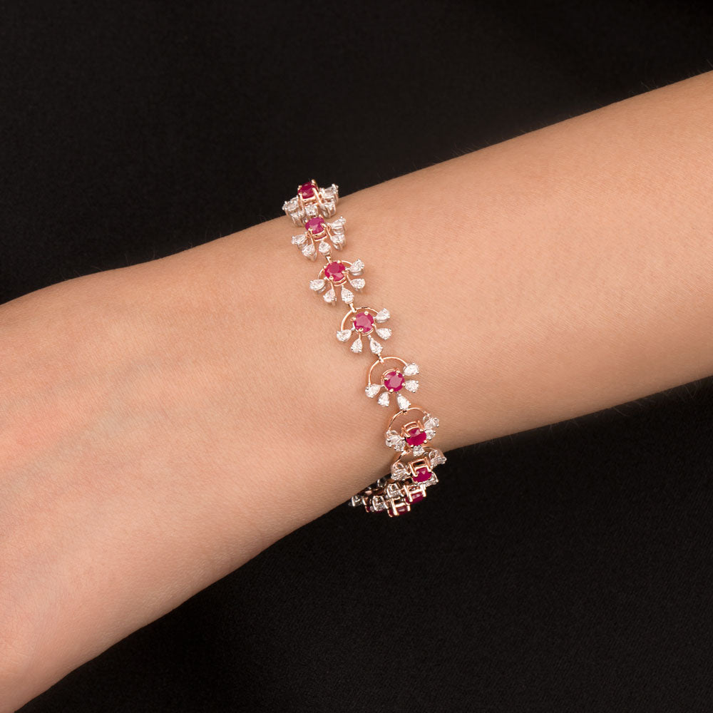 18K Two Tone Gold Diamond Bracelet - 2.99ct VVS-EF with Colour Stones