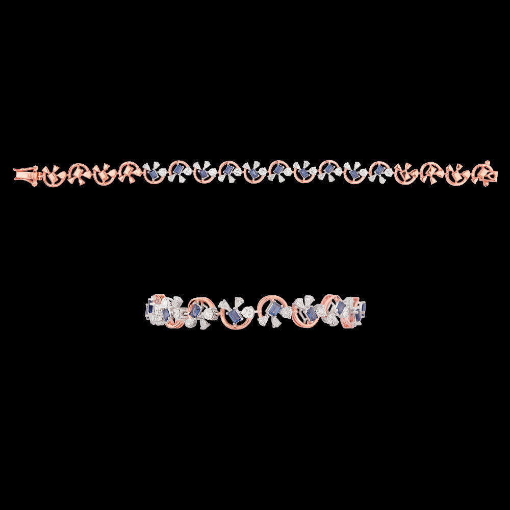 18K Two Tone Gold Diamond Bracelet - 1.29ct VVS-EF with Colour Stones