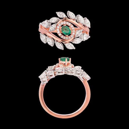 18K Two Tone Gold Diamond Ring - 0.83ct VVS-EF with Colour Stones