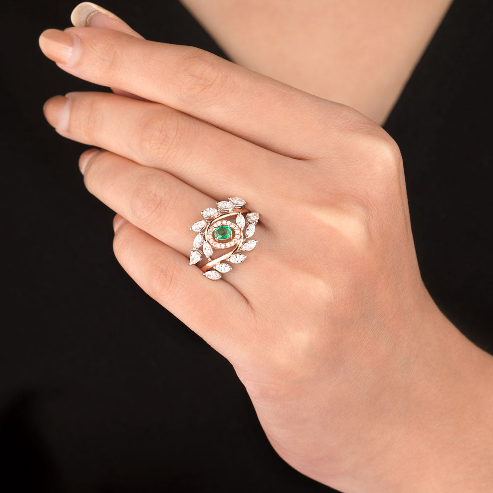 18K Two Tone Gold Diamond Ring - 0.83ct VVS-EF with Colour Stones
