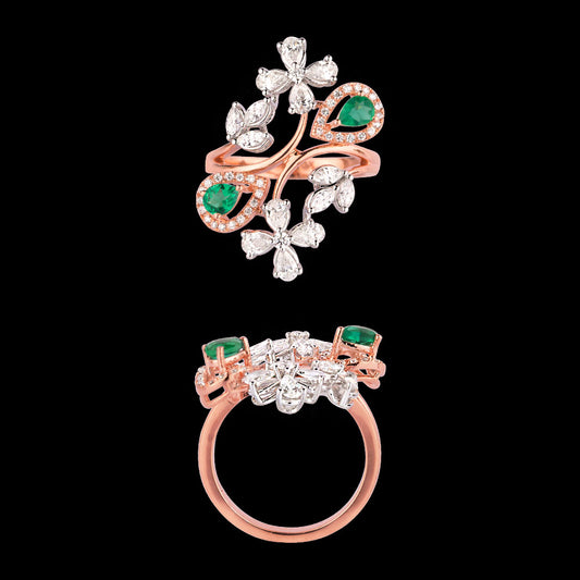 18K Two Tone Gold Diamond Ring - 1.17ct VVS-EF with Colour Stones