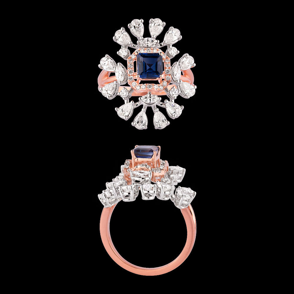 18K Two Tone Gold Diamond Ring - 1.38ct VVS-EF with Colour Stones