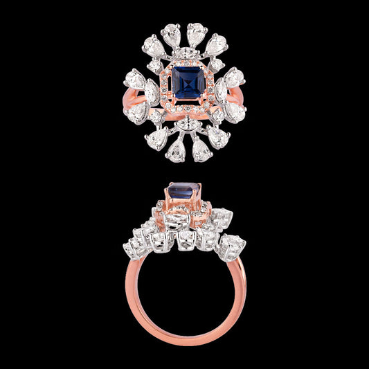18K Two Tone Gold Diamond Ring - 1.38ct VVS-EF with Colour Stones